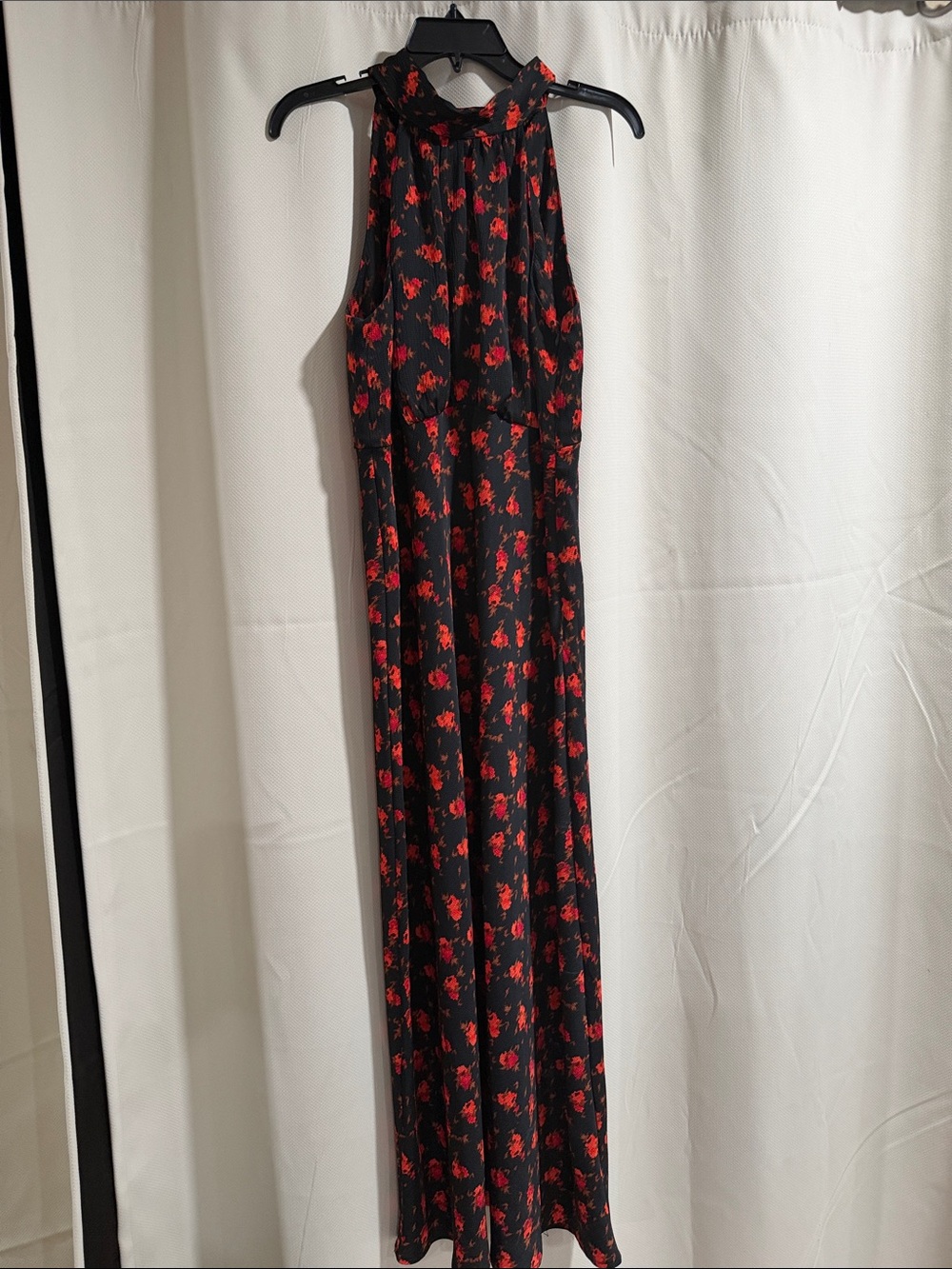 a new day Black Halter Jumpsuit with Red Floral Print